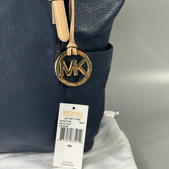 Michael Michael Kors Navy Blue Leather Medium Jet SEt Top Zip Tote - Picture 4 of 14